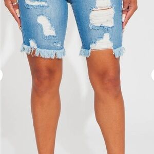 Fashion Nova Distressed Denim Blue Women's Shorts